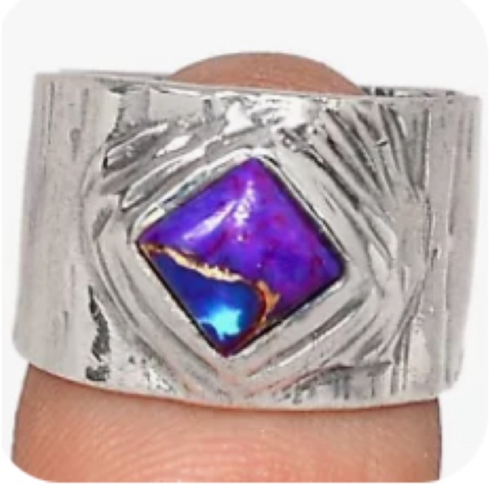 Genuine copper purple turquoise sterling silver rings 6, 6.5